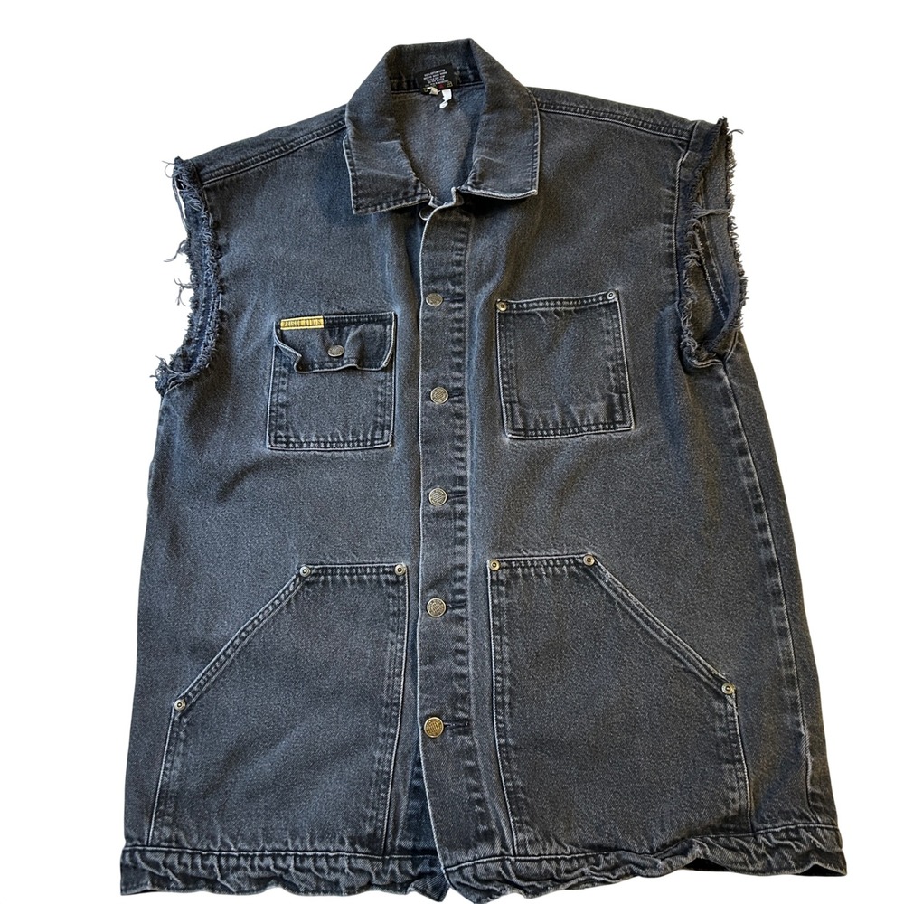Prison Blues Denim Chore Coat XL Cut Off Sleeves Made in USA Biker Workwear